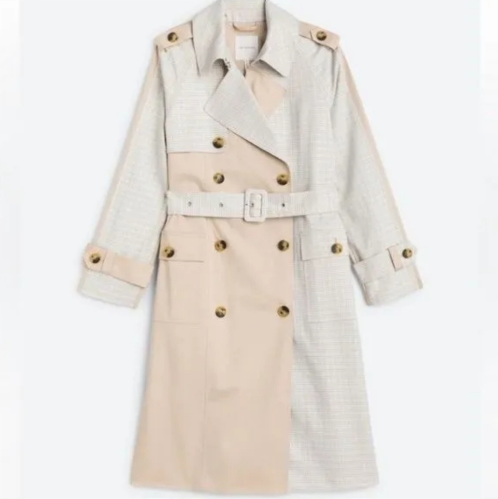 NWT Avec Les Filles Colorblock Raglan Trench Coat Woman's Size Medium belted